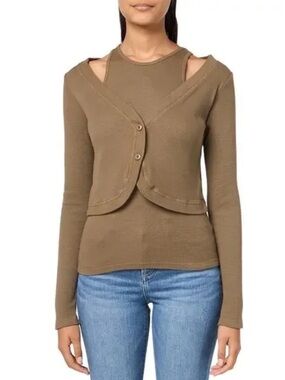 Monrow Thermal Double Layer Top in the color Stone Greene